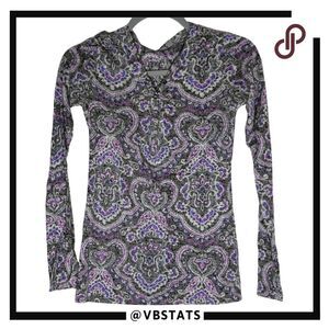 Athleta Womens Paisley Print Long Sleeve Horizon Henley Top Purple Gray Size 2XS
